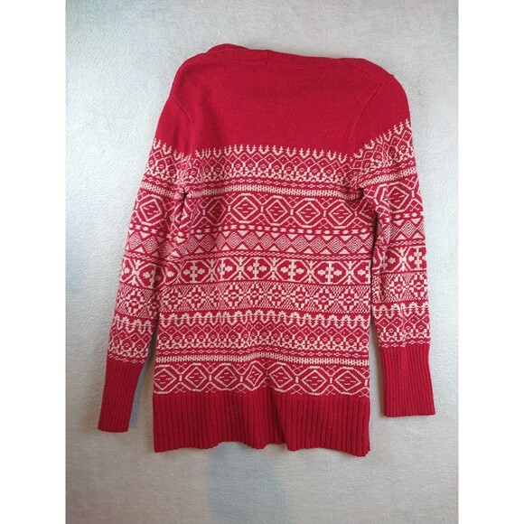 Eddie Bauer Fair Isle Wool Tunic Sweater Women's Small Red Pullover Cowl Neck - Picture 9 of 9